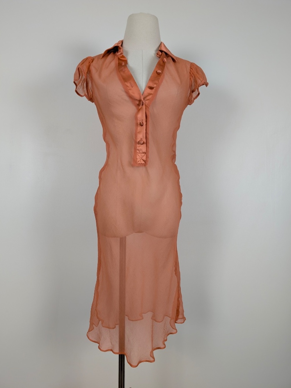 Vintage Silk See-through Coral Dress Mini Size Small Orange - Picture 5 of 14